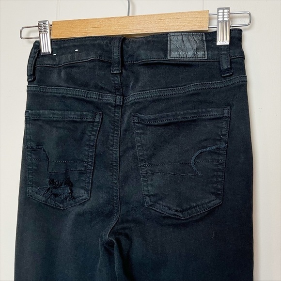 American Eagle Super High Rise Jegging 00 skinny jeans‎ black ripped button fly - Picture 5 of 12